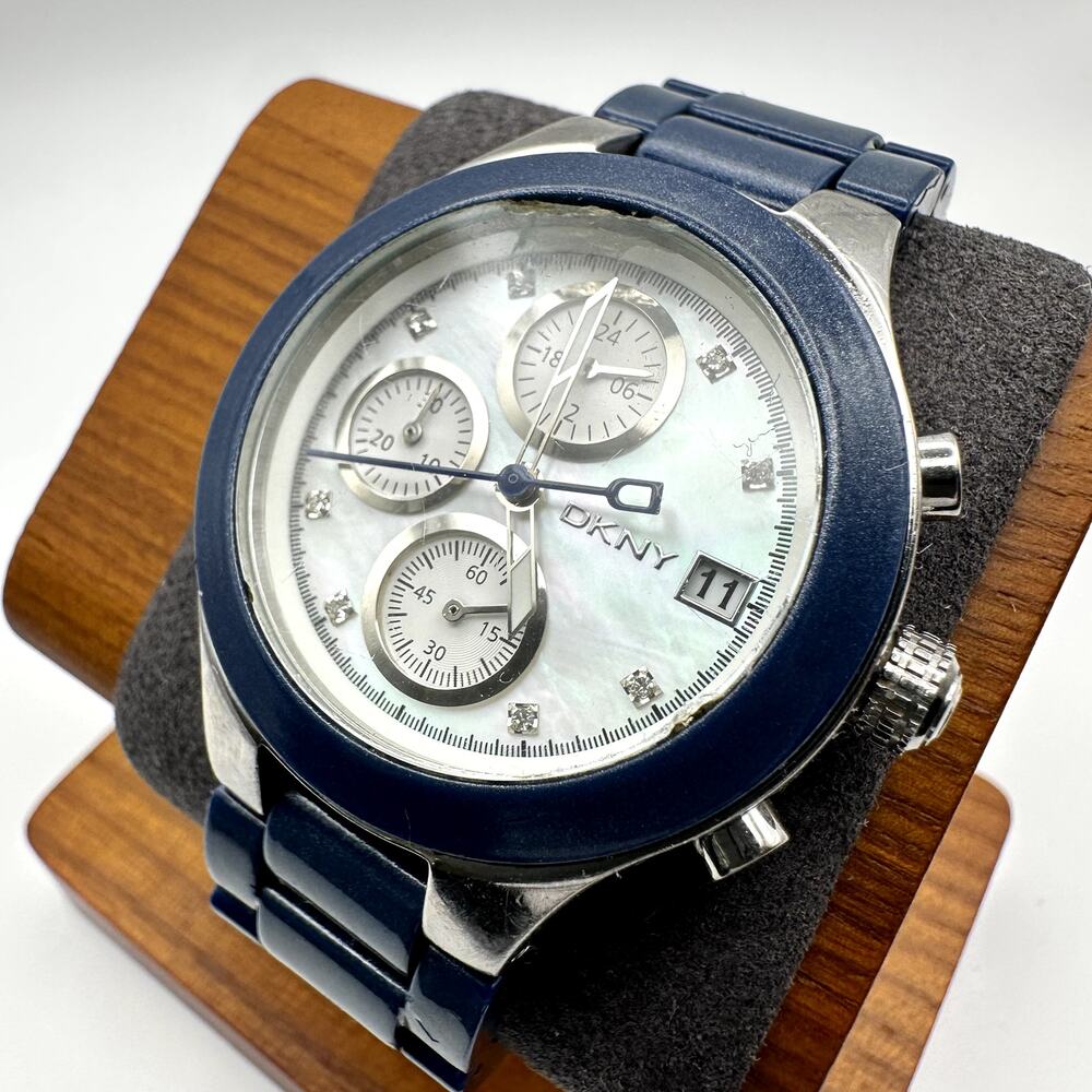 DKNY Blue Ceramic Chronograph Styled Quartz Watch Stainless Steel